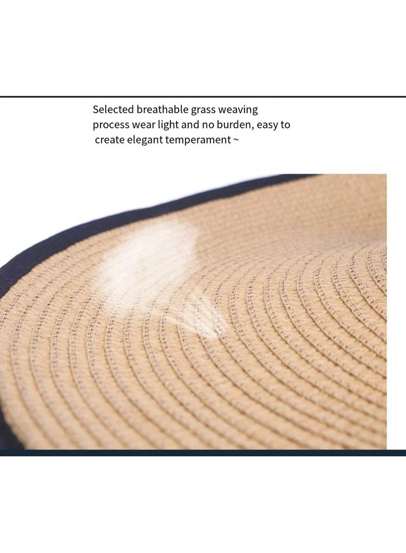 New women's wide brimmed straw woven Panama hat, soft fur hat, beach sun hat, women's straw hat  - Image 4
