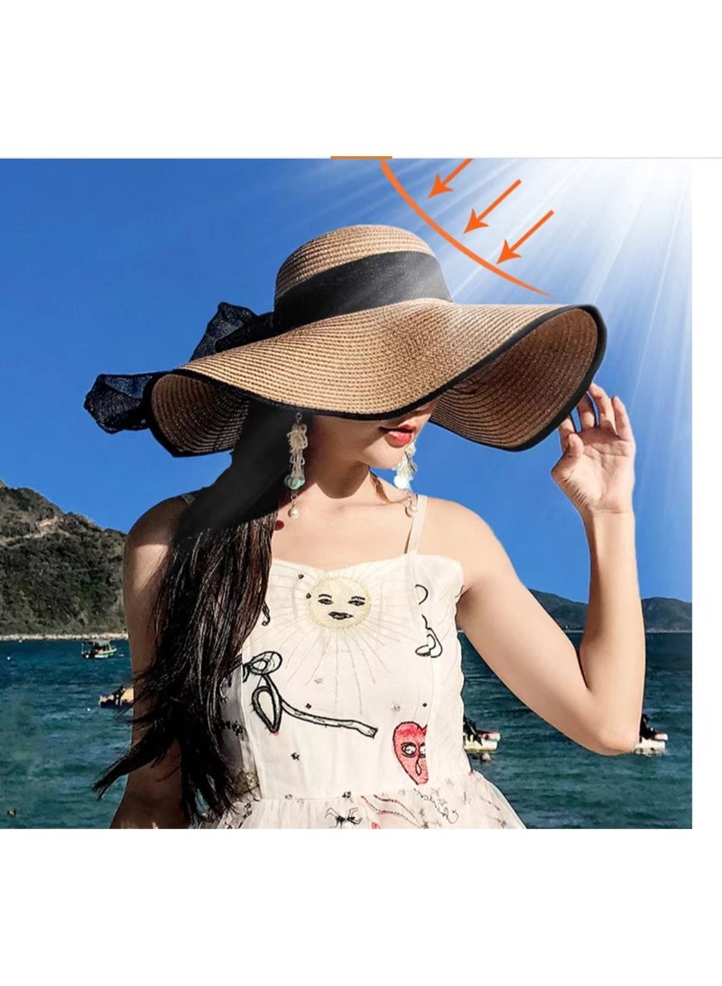 New women's wide brimmed straw woven Panama hat, soft fur hat, beach sun hat, women's straw hat  - Image 1