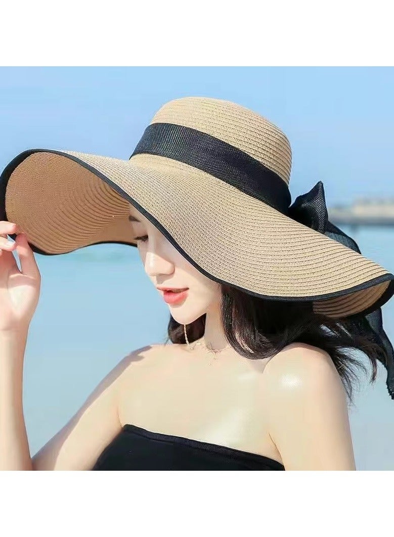 New women's wide brimmed straw woven Panama hat, soft fur hat, beach sun hat, women's straw hat  - Image 2