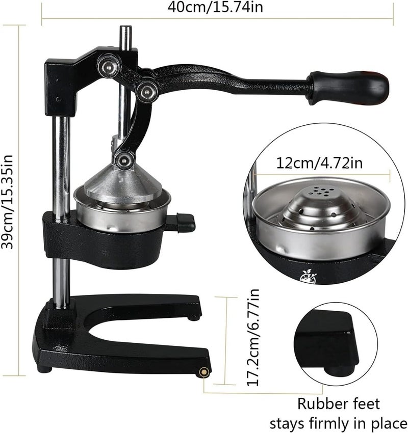 R RUNILEX R Runilex Metal Heavy Duty Hand Press Citrus Juicer Cold Press Juice Machine Manual Fruit Juicer Orange Squeezer For Home 40 x 39 x 172 CM Black  - Image 2