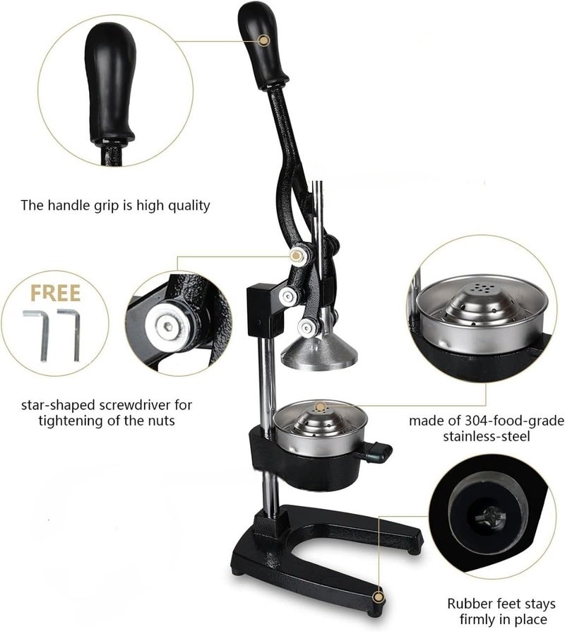R RUNILEX R Runilex Metal Heavy Duty Hand Press Citrus Juicer Cold Press Juice Machine Manual Fruit Juicer Orange Squeezer For Home 40 x 39 x 172 CM Black  - Image 3