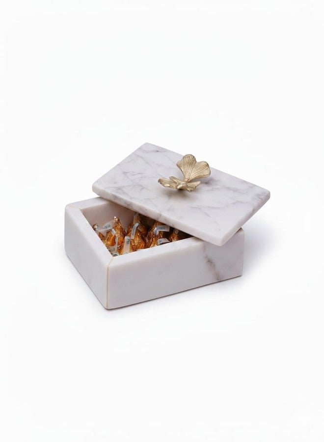 DECORAGE White Marble Jewelry Box | Jewel Case with Gold Butterfly Handle | Long Lasting Multipurpose Organizer for Jewelry, Dry Fruits, Chocolates & Keepsakes | Premium Home Décor Gift Box - Image 1