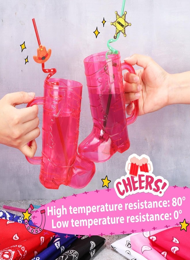 Sliner 30 Pcs Cowboy Party Favors Include 6 20 oz Cowboy Boot Mug Cup 6 Cowgirl Plastic Straws 6 Paisley Bandanas 12 Fake Mustaches for Western Theme Birthday Party Decorations Supplies(Sweet Color) - Image 2