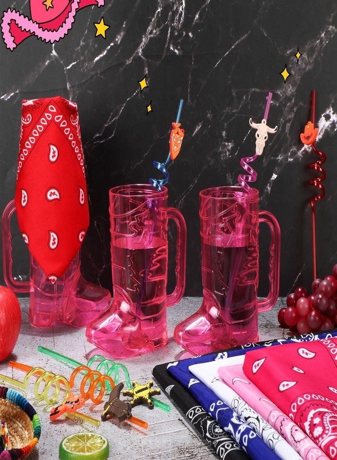 Sliner 30 Pcs Cowboy Party Favors Include 6 20 oz Cowboy Boot Mug Cup 6 Cowgirl Plastic Straws 6 Paisley Bandanas 12 Fake Mustaches for Western Theme Birthday Party Decorations Supplies(Sweet Color) - Image 5