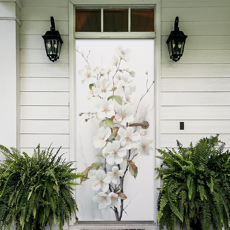 REDAMANCY White Cherry Flowers Tree Peel and Stick Door Vinyl 3D Mural Decals Self-Adhesive, Waterproof, Removable - Image 5