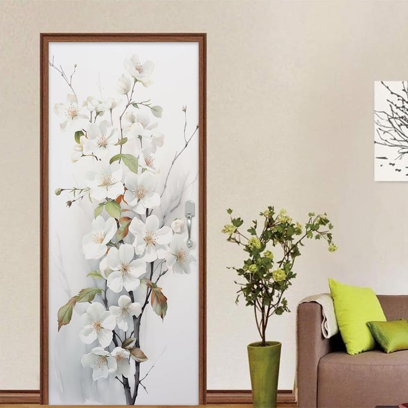 REDAMANCY White Cherry Flowers Tree Peel and Stick Door Vinyl 3D Mural Decals Self-Adhesive, Waterproof, Removable - Image 4