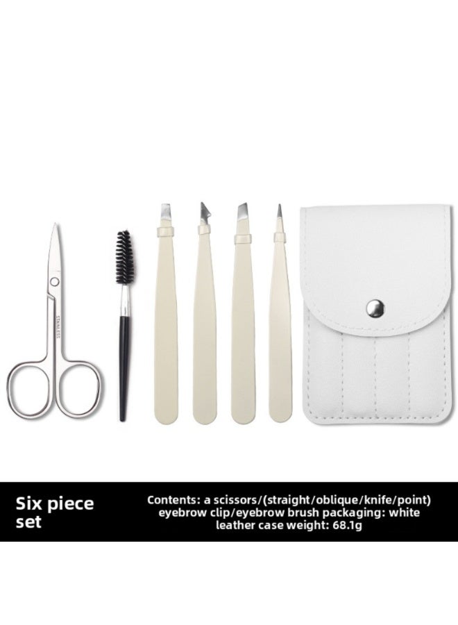 Tweezers Set 6 in 1 - Professional Stainless Steel Eyebrow Tweezers Kit for Women & Men, Precision Ingrown Hair Removal, Splinter, Facial Hair, with Travel Case (White) - Image 1