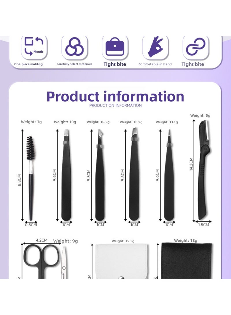 Tweezers Set 6 in 1 - Professional Stainless Steel Eyebrow Tweezers Kit for Women & Men, Precision Ingrown Hair Removal, Splinter, Facial Hair, with Travel Case (White) - Image 3