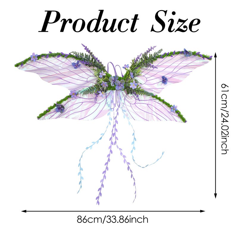 RENEMEGO Purple Fairy Wings Adult Women - Butterfly Wings Mother Nature Costume Woodland Elf Wings with Purple Flowers Leaves and Vines for Renaissance Renfaire Party Favor Fantasy Photoshoot Cosplay - Image 4