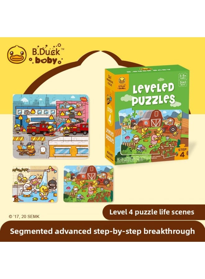 B.duck Little Yellow Duck Children's Advanced Ladder Puzzle Large 1-7 Early Education Enlightenment Cognition 2-6 Years Old Toys-Color:4th Order (life Scene 165PCs) WL-BD564 - Image 1