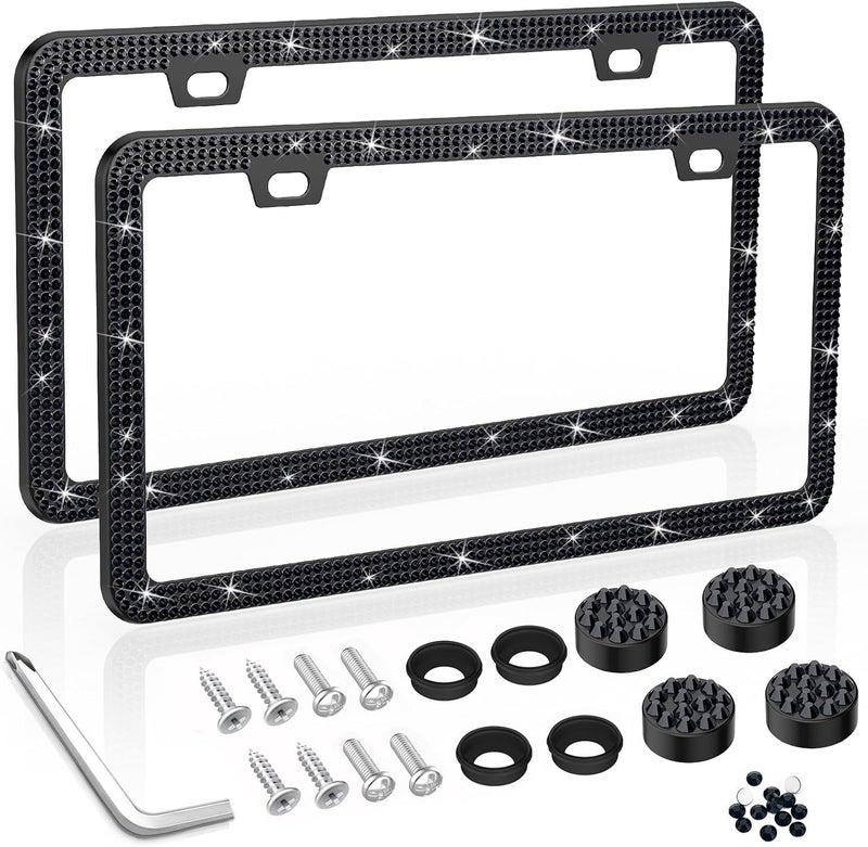 SHARE&CARE Luxury Sparkle Crystal Bling License Plate Frame with Rhinestone Crystal Diamond Screw Set - 2 Pack (BLACK2) - Image 1