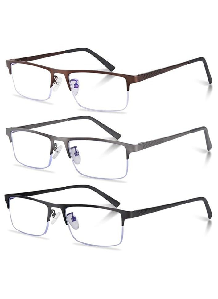 Reading Glasses for Men, Lightweight Metal Half Frame Blue Light Blocking Computer Readers