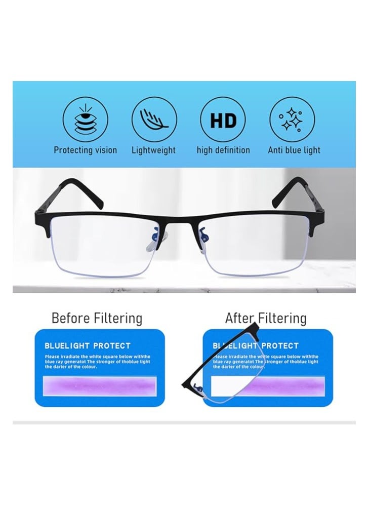 Reading Glasses for Men, Lightweight Metal Half Frame Blue Light Blocking Computer Readers