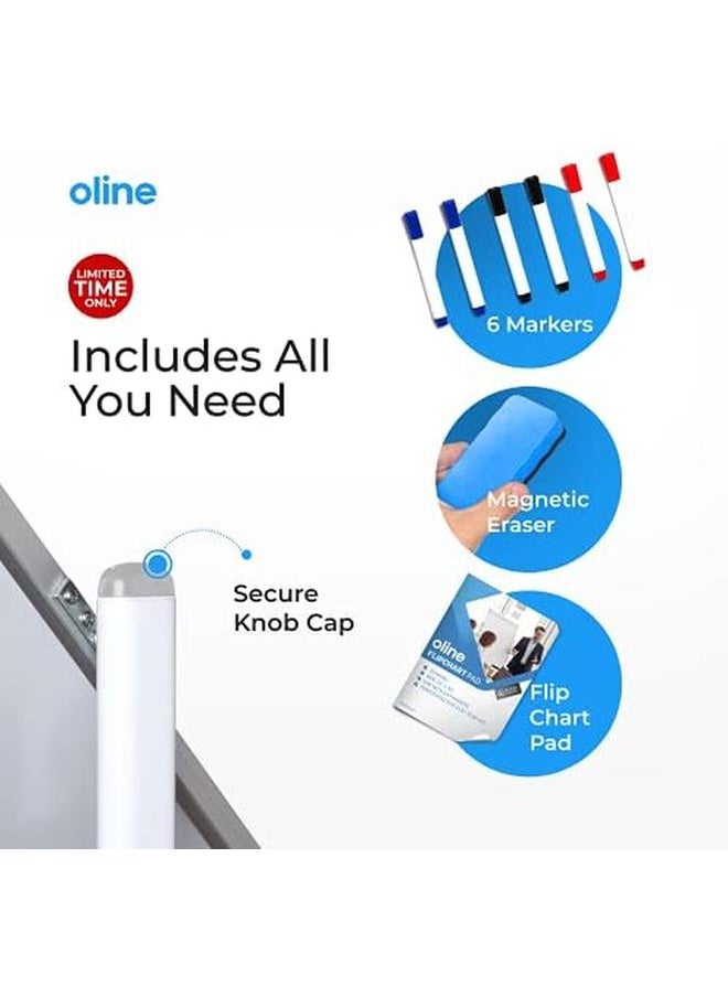 Oline - Mobile Whiteboard 48X36 Large Height Adjust 360° Rolling Double Sided Dry Erase Board Magnetic White Board On Wheels Office Classroom Portable Easel With Stand Flip Chart Holders And Pad - Image 1