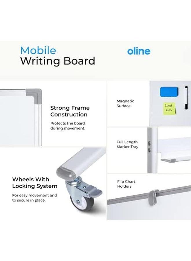 Oline - Mobile Whiteboard 48X36 Large Height Adjust 360° Rolling Double Sided Dry Erase Board Magnetic White Board On Wheels Office Classroom Portable Easel With Stand Flip Chart Holders And Pad - Image 1