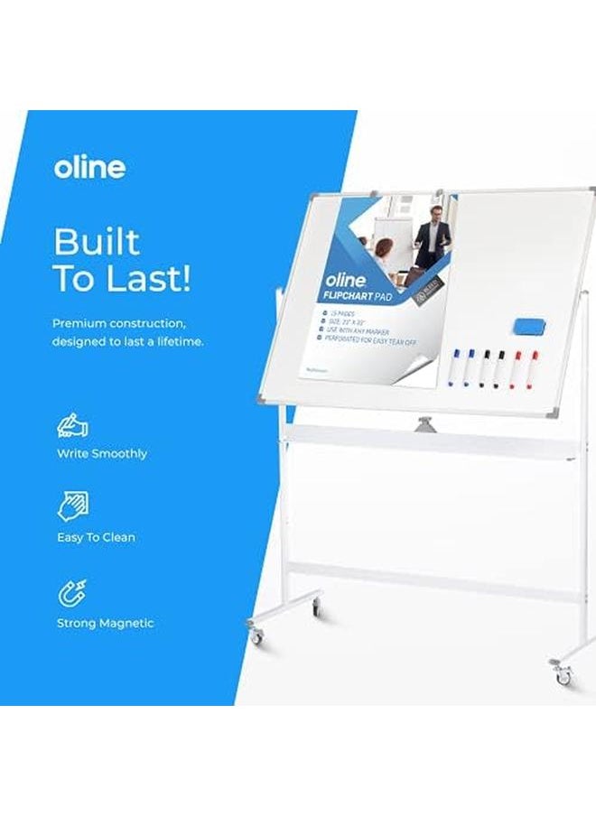 Oline - Mobile Whiteboard 48X36 Large Height Adjust 360° Rolling Double Sided Dry Erase Board Magnetic White Board On Wheels Office Classroom Portable Easel With Stand Flip Chart Holders And Pad - Image 1