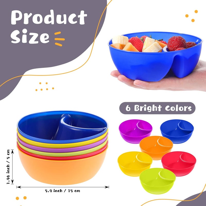 Weewooday Snack and Dip Bowls Chips Serving Bowls Anti Soggy Divided Bowl plastic Stackable Dish Microwave and Dishwasher Safe Container for Chips Dips Snacks Salsa Salad Nuts 6 Colors 6 Pcs - Image 2