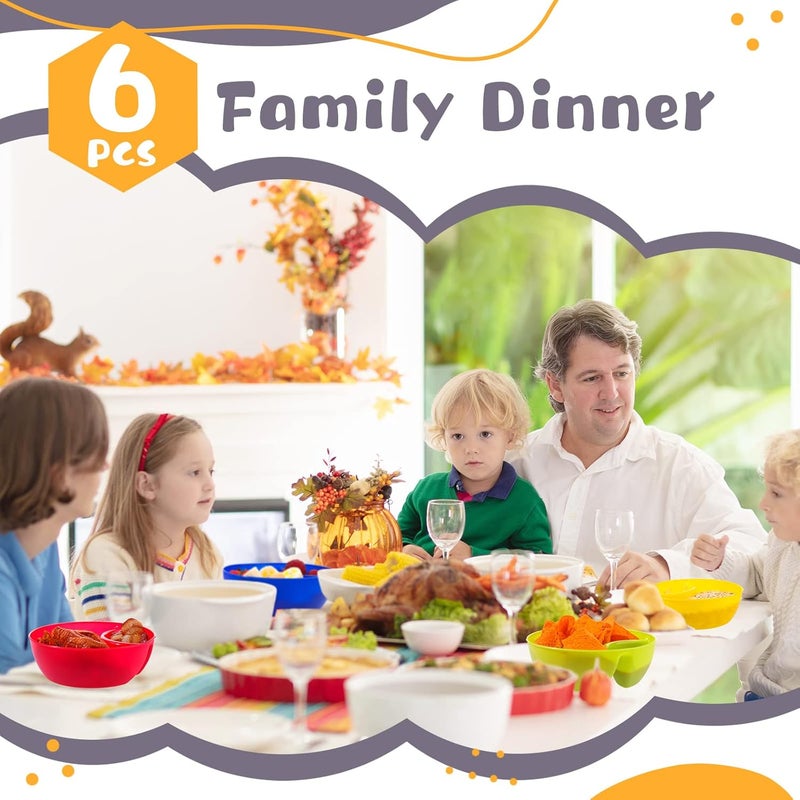 Weewooday Snack and Dip Bowls Chips Serving Bowls Anti Soggy Divided Bowl plastic Stackable Dish Microwave and Dishwasher Safe Container for Chips Dips Snacks Salsa Salad Nuts 6 Colors 6 Pcs - Image 4