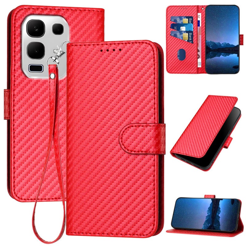 erorex For Infinix Note 50s YX0070 Carbon Fiber Buckle Leather Phone Case with Lanyard(Red) - Image 1