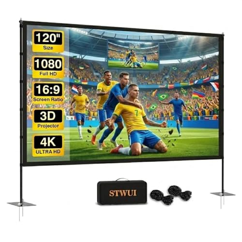 STWUI Outdoor Projector Screen with Stand - 120 Inch Portable Projector Screen Indoor and Outdoor Projector Screens 16:9 4K HD Wrinkle Free Lightweight Movie Screen with Carry Bag,Enioy Movie Nights - Image 1
