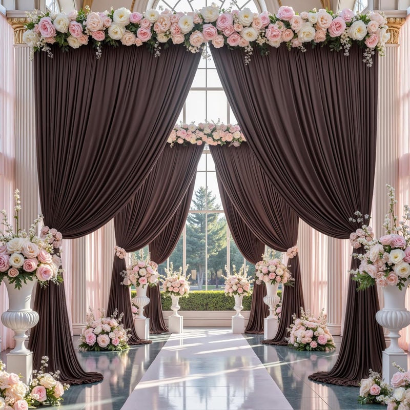 NSSONBEN 10×12ft Wrinkle Free Brown Backdrop Curtain for Wedding Parties, 2 Panels 5×12ft Long Soft Silky Polyester Backdrop Drapes Coffe Photo Back Drop Curtains for Bear Party Photography Background Cloth - Image 3