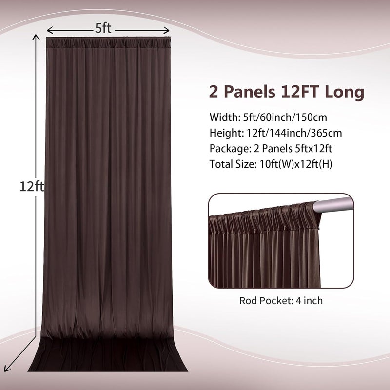 NSSONBEN 10×12ft Wrinkle Free Brown Backdrop Curtain for Wedding Parties, 2 Panels 5×12ft Long Soft Silky Polyester Backdrop Drapes Coffe Photo Back Drop Curtains for Bear Party Photography Background Cloth - Image 4