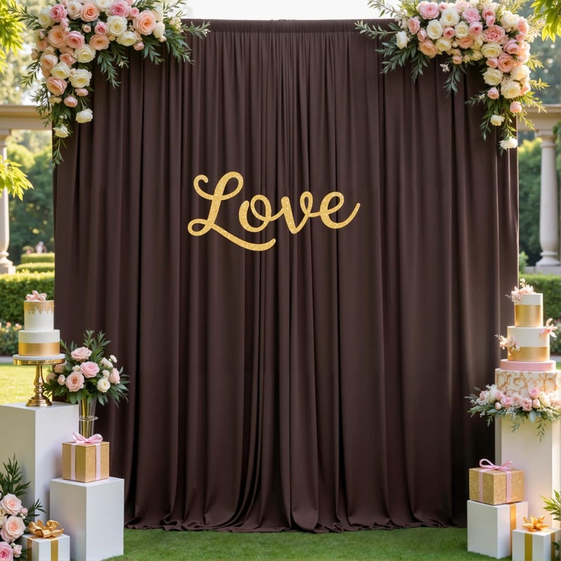 NSSONBEN 10×12ft Wrinkle Free Brown Backdrop Curtain for Wedding Parties, 2 Panels 5×12ft Long Soft Silky Polyester Backdrop Drapes Coffe Photo Back Drop Curtains for Bear Party Photography Background Cloth - Image 1