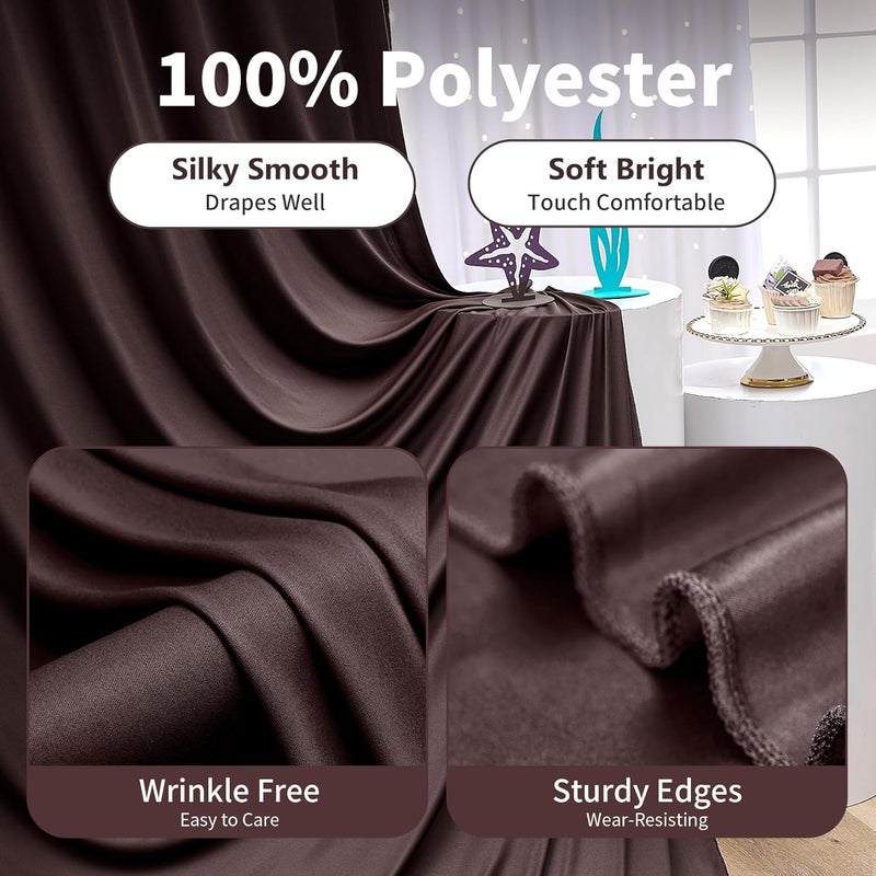 NSSONBEN 10×12ft Wrinkle Free Brown Backdrop Curtain for Wedding Parties, 2 Panels 5×12ft Long Soft Silky Polyester Backdrop Drapes Coffe Photo Back Drop Curtains for Bear Party Photography Background Cloth - Image 2