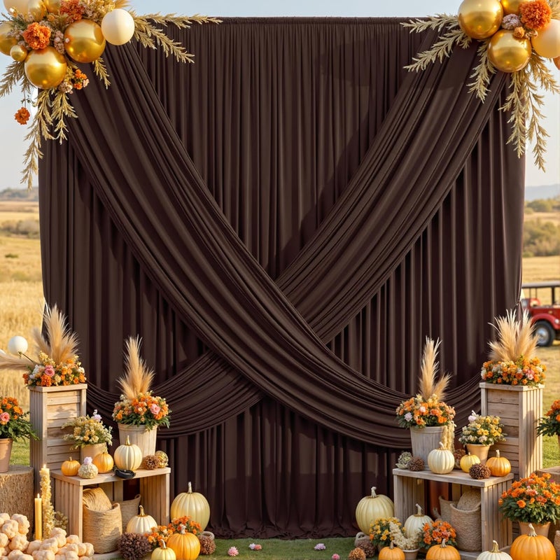 NSSONBEN 10×12ft Wrinkle Free Brown Backdrop Curtain for Wedding Parties, 2 Panels 5×12ft Long Soft Silky Polyester Backdrop Drapes Coffe Photo Back Drop Curtains for Bear Party Photography Background Cloth - Image 5