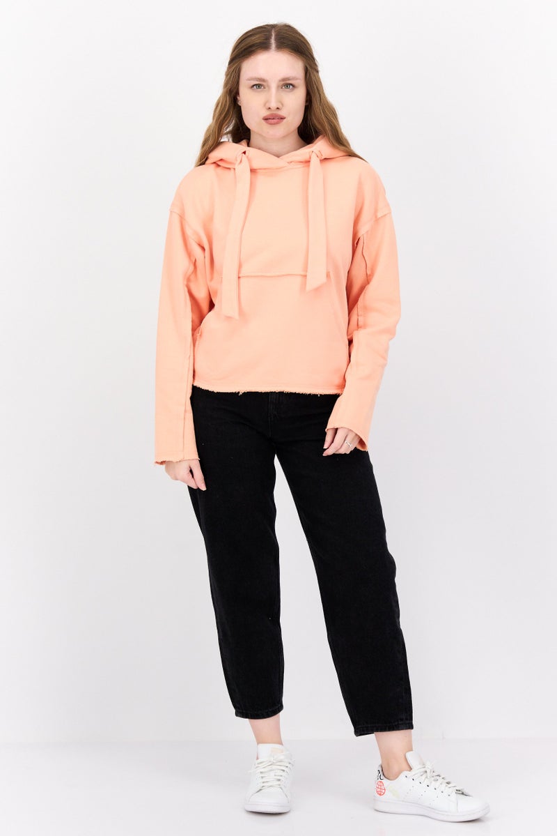 TRIBE OF 6 Women Embroidered Logo Hooded Sweatshirt, Apricot - Image 4