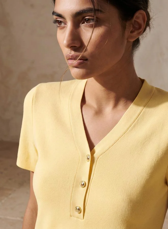 Splash FAV YELLOW Youth Textured Dress with V-neck for Women | Best Price UAE