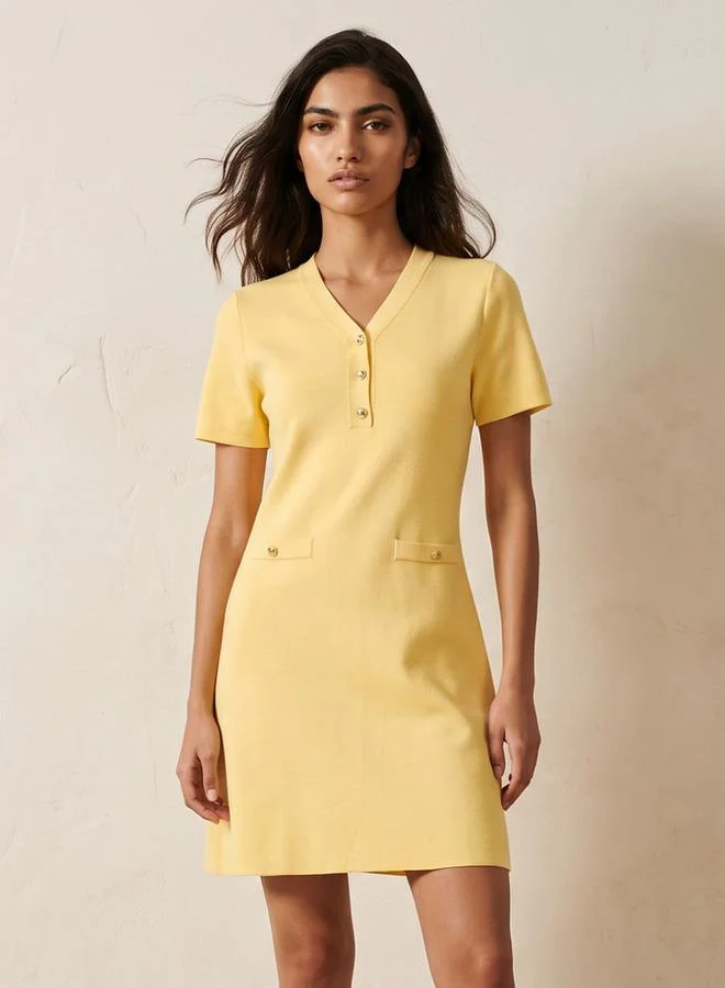 Splash FAV YELLOW Youth Textured Dress with V-neck for Women | Best Price UAE