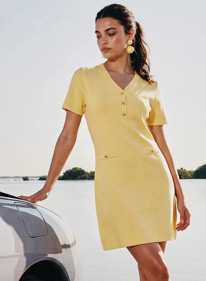 Youth Textured Dress with V-neck