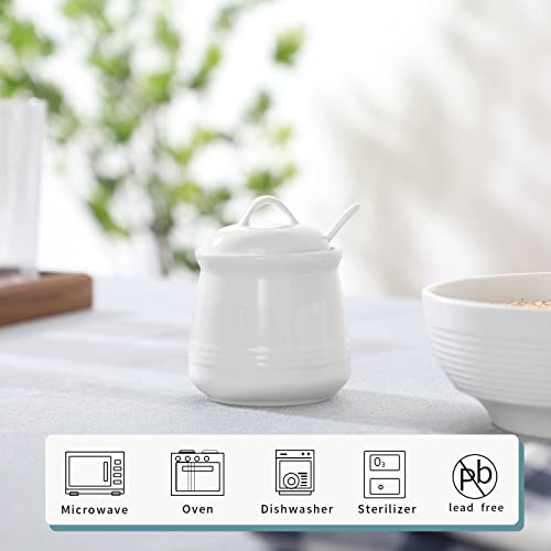 HAOTOP Porcelain Sugar Bowl, Ceramic Salt Bowl with Spoon and Lid for Home and Kitchen, 12 Ounces (White) - Image 3