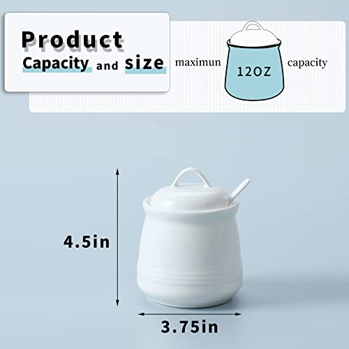 HAOTOP Porcelain Sugar Bowl, Ceramic Salt Bowl with Spoon and Lid for Home and Kitchen, 12 Ounces (White) - Image 4