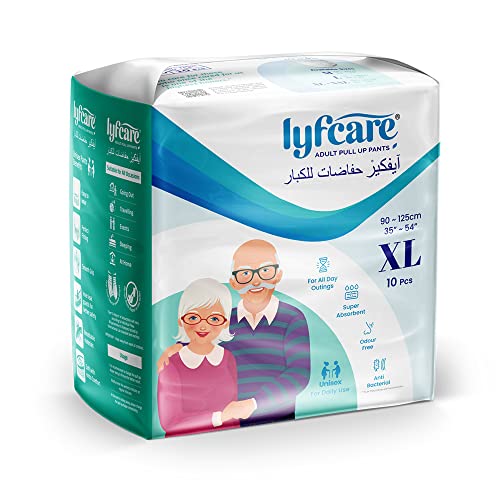 Lyfcare Adult Diapers Extra large Size (XL) - 10 Units | Unisex Diapers Pants Style | Waist (90-125 cm) | Wetness Indicator, Super Absorb, 360° Protection & 0% Leakage | For Men & Women - Image 1