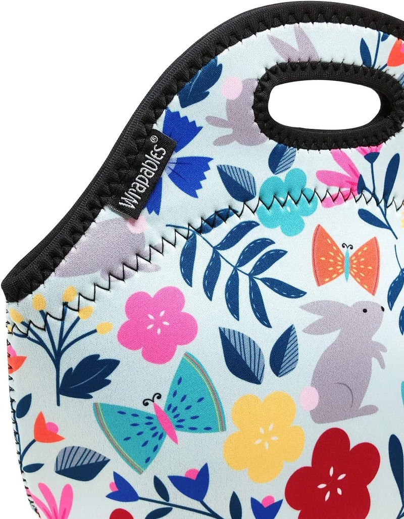 Wrapables Insulated Neoprene Lunch Bag Floral Rabbits - Image 4