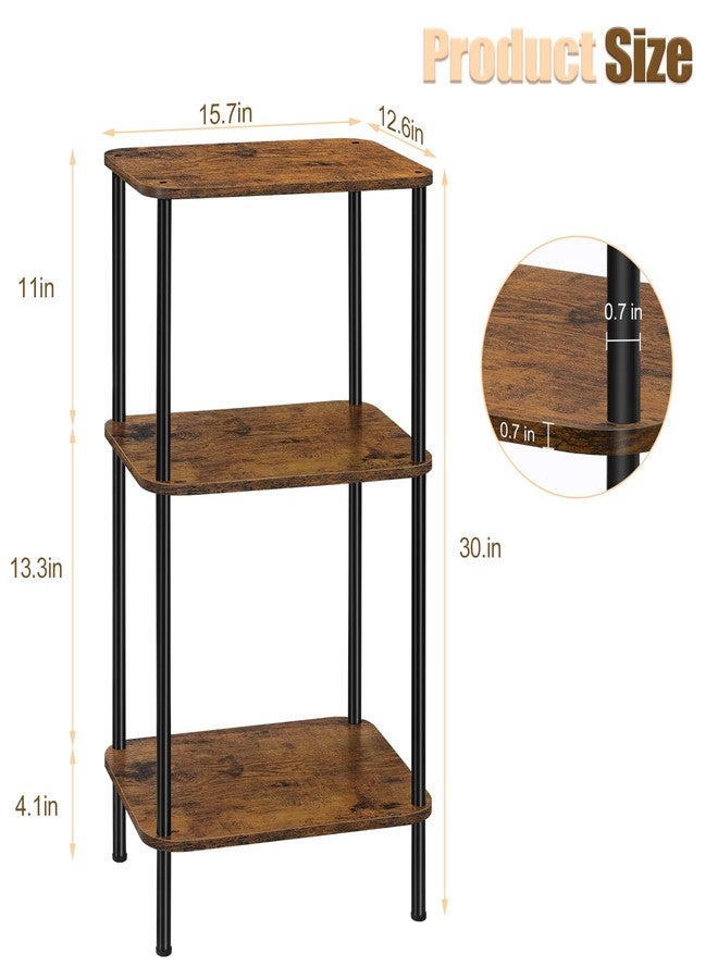 smusei Small End Table Stand 3 Tier Telephone Table Tall End Table 30 Inches High with Storage Shelves Bed Side Table Living Room Nightstand for Bedroom, Office, Sofa Couch, Rustic Brown - Image 2
