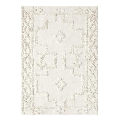 Uphome Boho Area Rug 3' x 5', Cream Washable Cotton Woven Entryway Rug with Tassels, Moroccan Tufted Bedroom Rug, Farmhouse Tribal Floor Carpet for Entry Office Porch Living Room Kitchen - Image 2