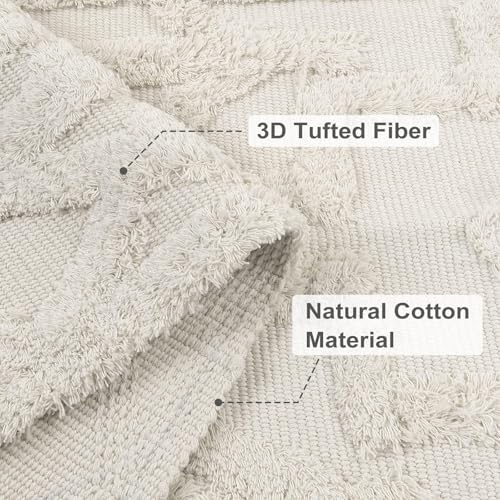 Uphome Boho Area Rug 3' x 5', Cream Washable Cotton Woven Entryway Rug with Tassels, Moroccan Tufted Bedroom Rug, Farmhouse Tribal Floor Carpet for Entry Office Porch Living Room Kitchen - Image 3