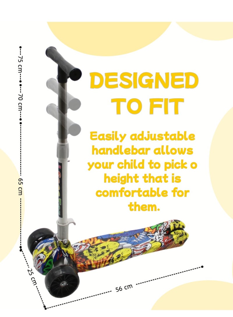 إيزي فيتشور سكوتر EASY FUTURE القابل للطي للأطفال بمقبض قابل لتعديل الارتفاع، وعجلات LED من البولي يوريثان، وفرامل خلفية وموسيقى - مثالي للأعمار من 3 إلى 8 سنوات - Image 2