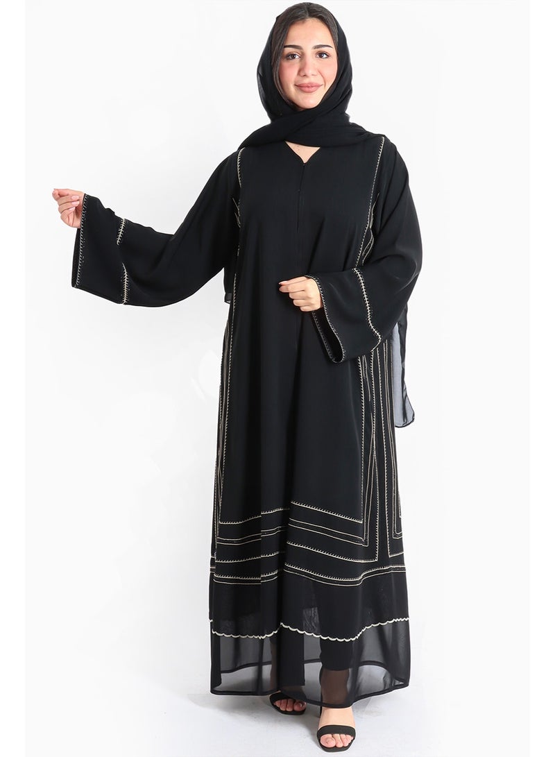 IKKXA Luxury Crystal Embroidery Emirati Abaya AIK5022 Black - Image 1