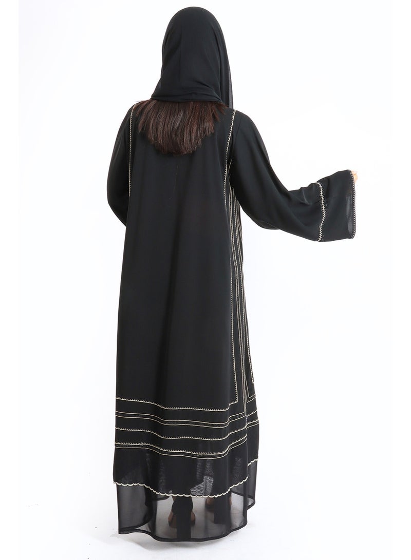 IKKXA Luxury Crystal Embroidery Emirati Abaya AIK5022 Black - Image 4