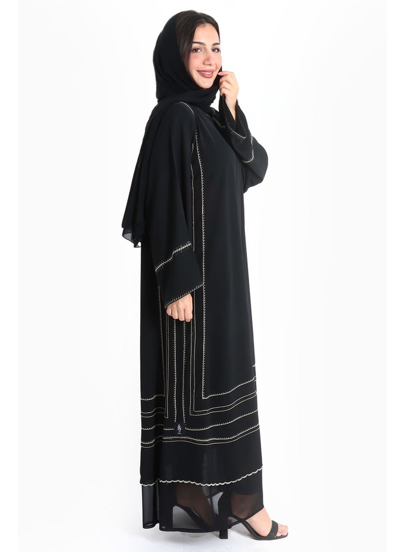 IKKXA Luxury Crystal Embroidery Emirati Abaya AIK5022 Black - Image 3