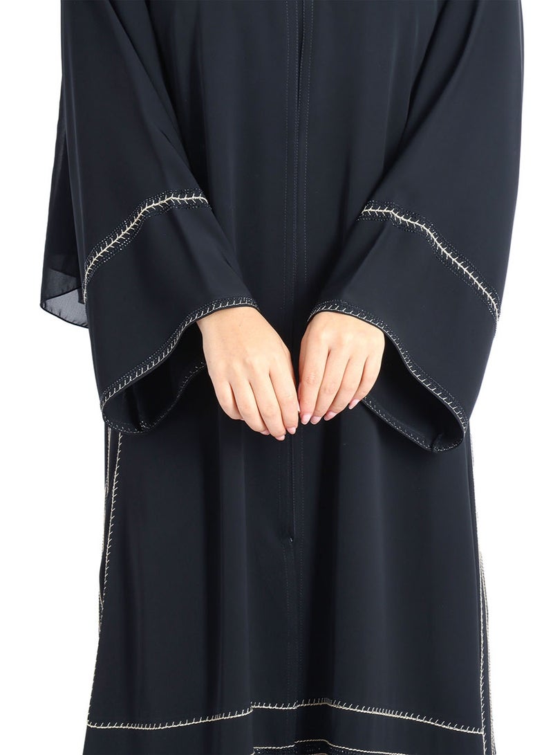 IKKXA Luxury Crystal Embroidery Emirati Abaya AIK5022 Black - Image 2