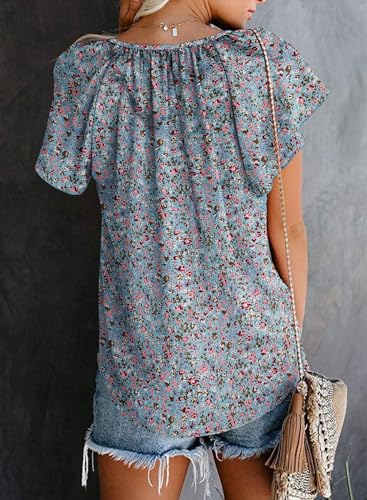 SimpleFun Short Sleeve Blouses for Women Casual Summer V Neck Pleated Tops Loose Fitting (Floral19,L) - Image 5