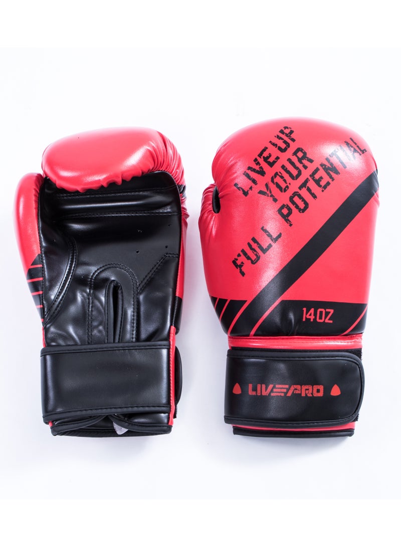 ليف برو زوج من قفازات الملاكمة الاحترافية بأصابع كاملة، 14OZ  لون أحمر/ اسود - Image 1