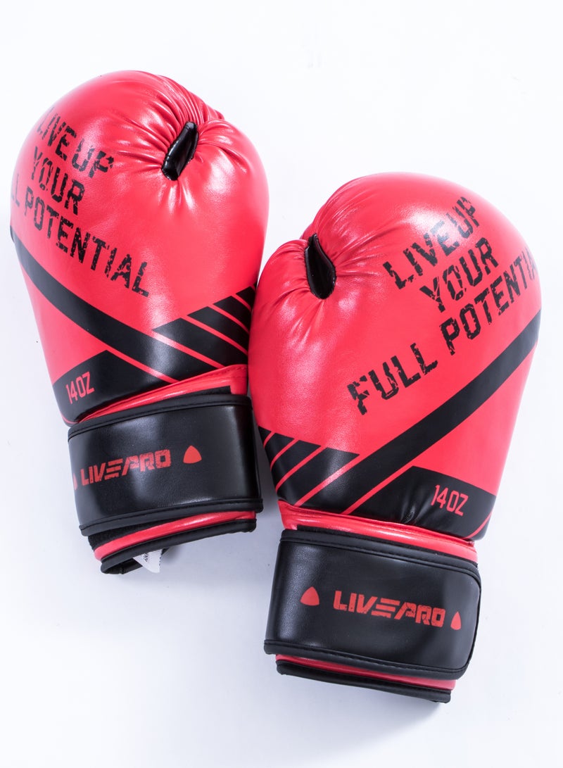 ليف برو زوج من قفازات الملاكمة الاحترافية بأصابع كاملة، 14OZ  لون أحمر/ اسود - Image 2