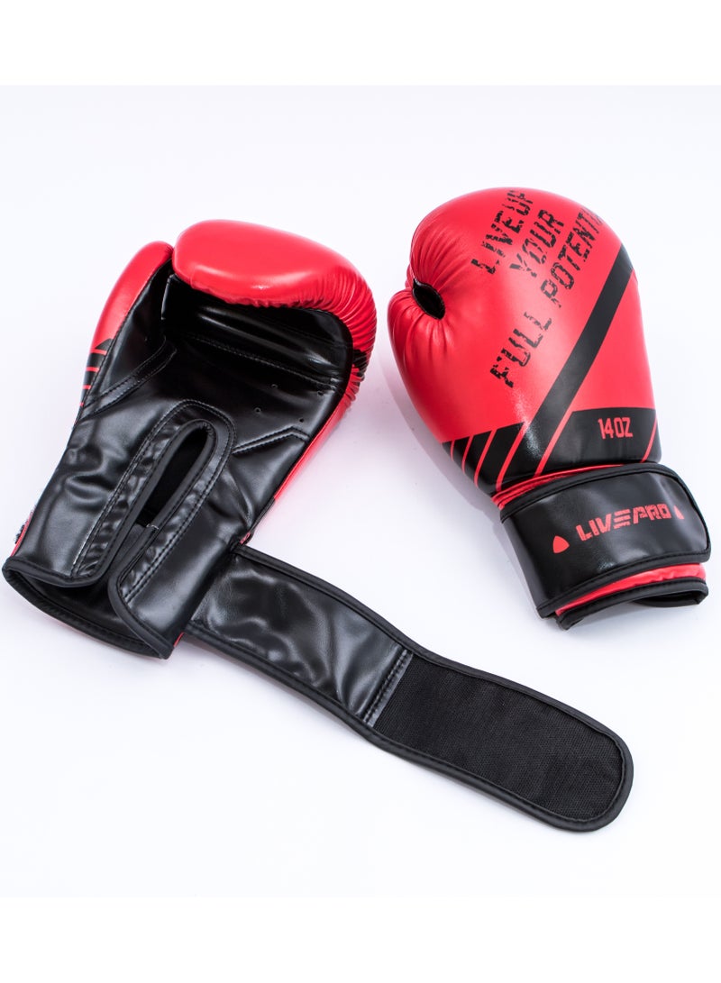 ليف برو زوج من قفازات الملاكمة الاحترافية بأصابع كاملة، 14OZ  لون أحمر/ اسود - Image 4