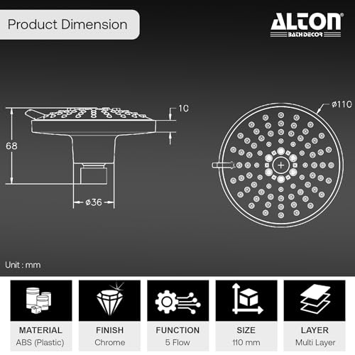 ALTON ABS 5-Function Overhead Chrome Finish Shower (Silver, 4 Inch) - Image 2